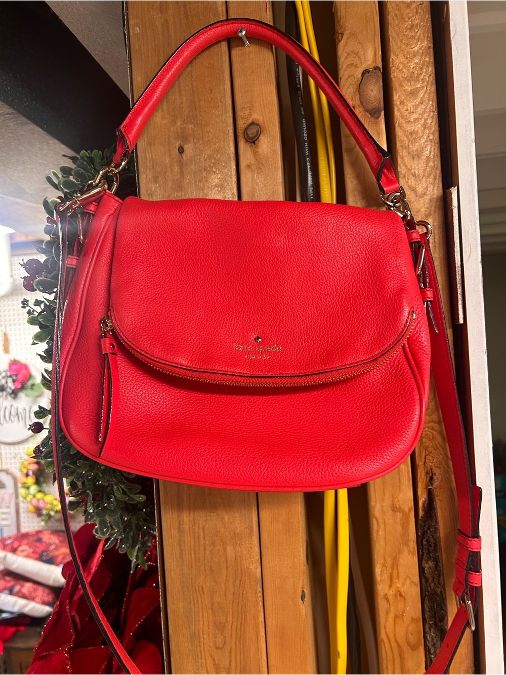 kate spade Vibrant Red Pebbled Leather Shoulder Bag